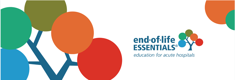Org name: 'end-of-life ESSENTIALS' and tagline 'education for acute hospitals'.