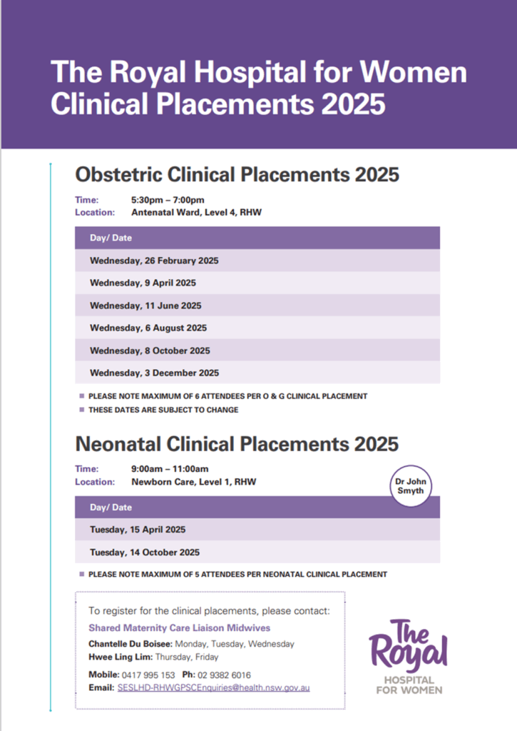 The Roual Hospital for Women Clinical Placements 2025